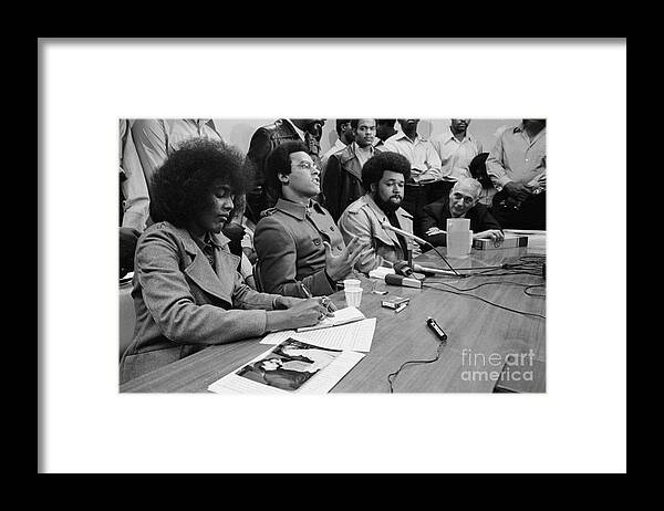 En-lai Chou Framed Print featuring the photograph Huey P. Newton Holds Press Conference by Bettmann