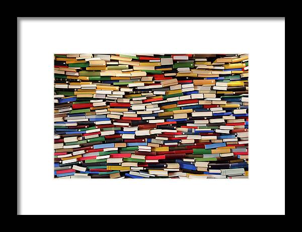 Education Framed Print featuring the photograph Huge Stack Of Books - Book Wall by Funky-data