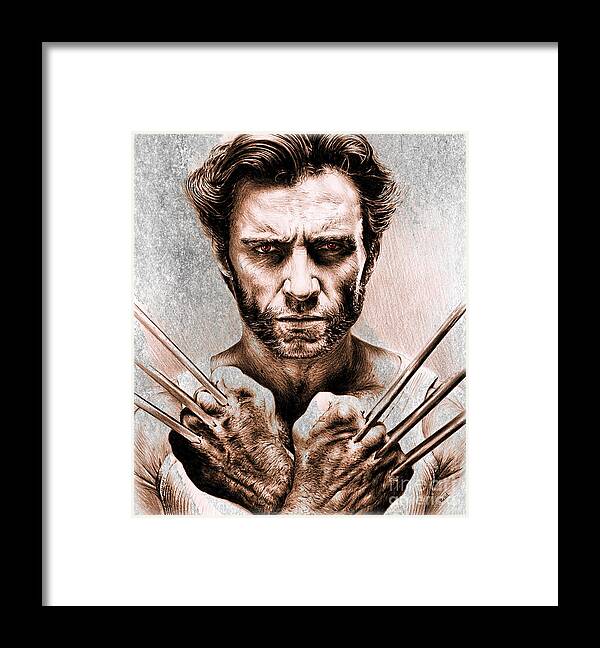 Hugh Jackman Framed Print featuring the mixed media Hugh Jackman as Logan by Andrew Read