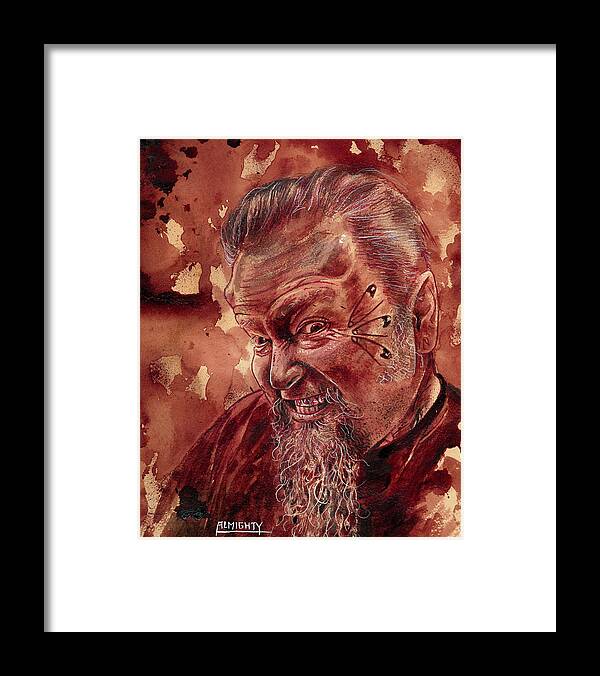 Ryan Almighty Framed Print featuring the painting Human Blood Artist Self Portrait - dry blood by Ryan Almighty