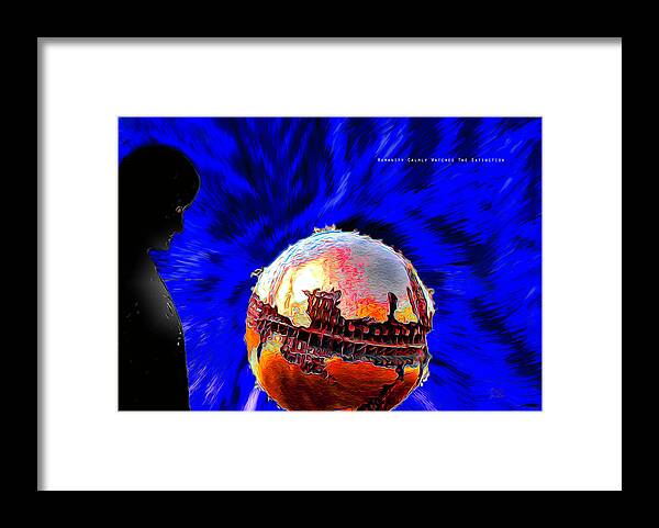 Climate Change Framed Print featuring the digital art Humanity Calmly Watches The Extinction by Joe Paradis
