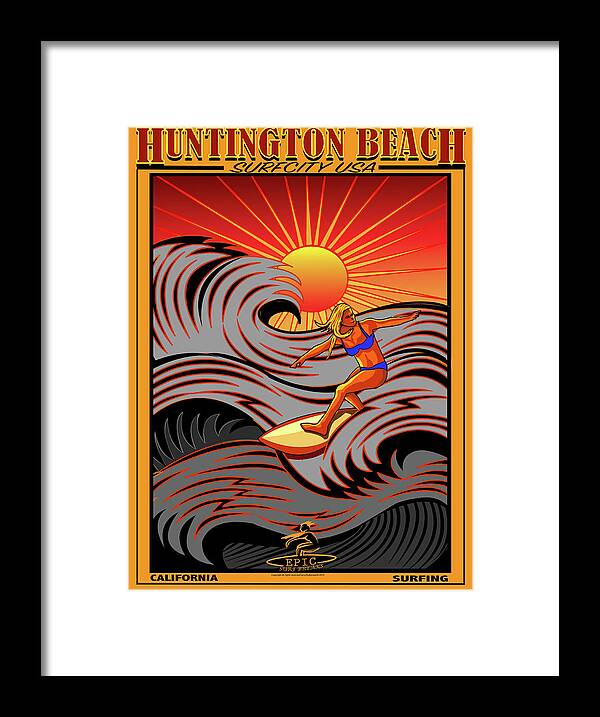 Surfing Framed Print featuring the digital art Huntington Beach Surf City U.s.a California by Larry Butterworth
