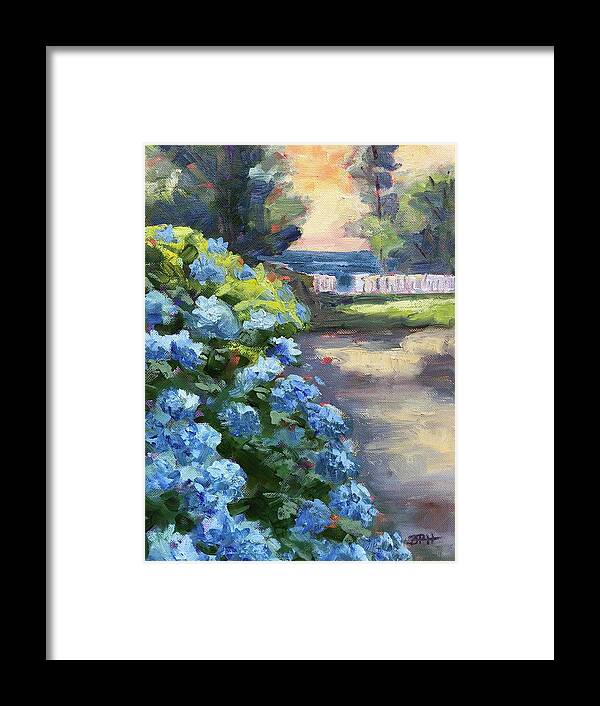 Blue Hydrangea Framed Print featuring the painting Hydrangea Sunrise by Barbara Hageman