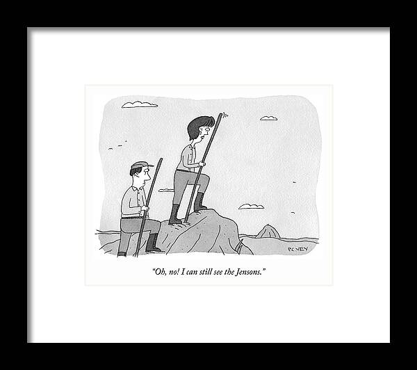 “oh No! I Can Still See The Jensons.” Mountain Framed Print featuring the drawing I Can Still See the Jensons by Peter C Vey