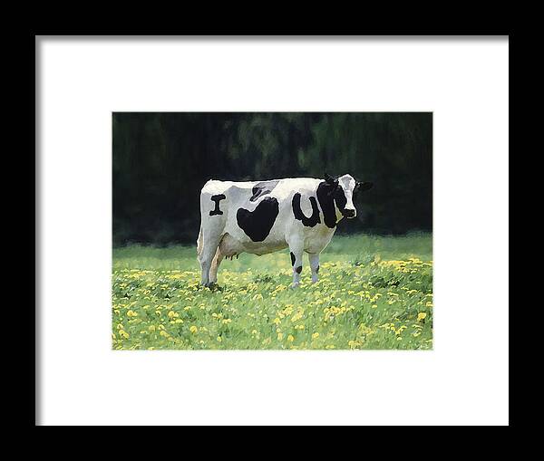 Digital Art Framed Print featuring the digital art I Love You Cow by Kent Lorentzen