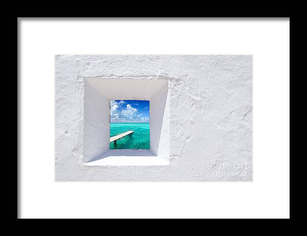 Spain Framed Print featuring the photograph Ibiza Mediterranean White Wall Window by Lunamarina
