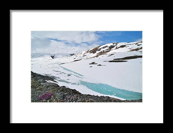 Scenics Framed Print featuring the photograph Ice Melting On Snow Glacier Mountain by R9 ronaldo