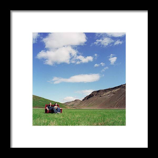 Young Men Framed Print featuring the photograph Iceland, Kaldidalur, Young Couple On by Martin Barraud