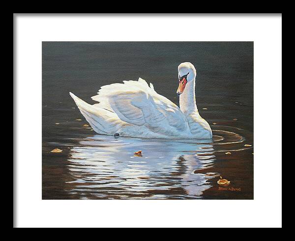 Wildlife Framed Print featuring the painting Illuminated Swan by Bruce Dumas