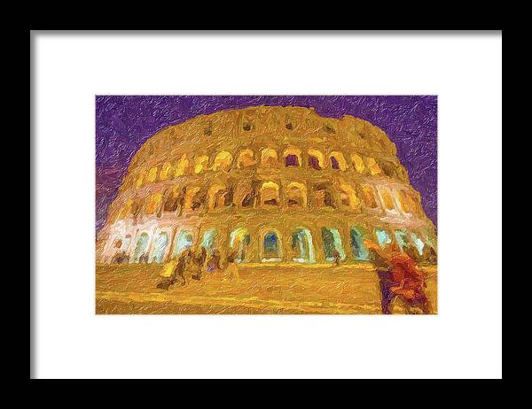 Italy Framed Print featuring the photograph illustration of Night view of Roman amphitheater by Vivida Photo PC