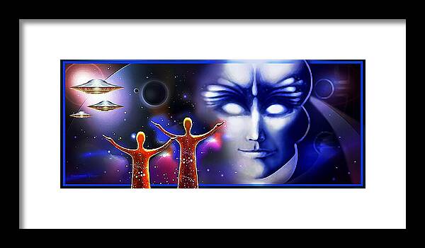 Space Framed Print featuring the painting Imagine - What Is Out There by Hartmut Jager