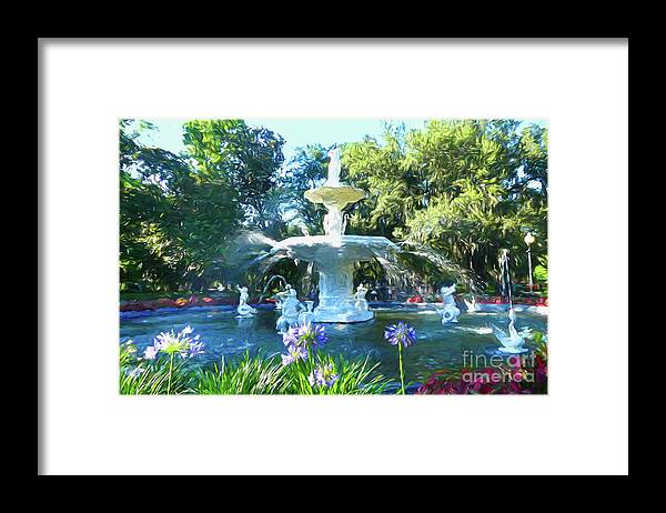 Forsyth Framed Print featuring the digital art Impressionist Forsyth Park Fountain by Amy Dundon