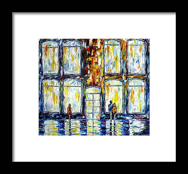 City Life Framed Print featuring the painting In Front Of Shop Windows by Mirek Kuzniar