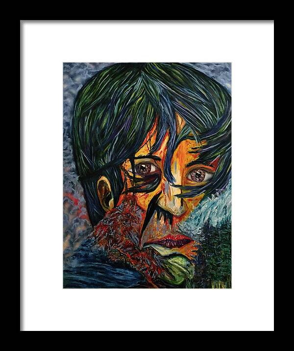 Oil Pastel Framed Print featuring the pastel In the Hall of the Mountain King-Portrait of Victor Guerrero by Angela Weddle