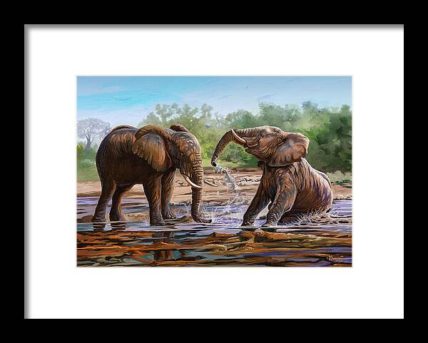 Picture Framed Print featuring the painting In the Muddy Pool by Anthony Mwangi