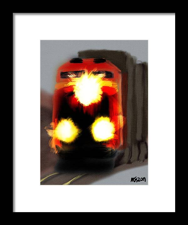 Train Framed Print featuring the digital art In The Night by Michael Kallstrom