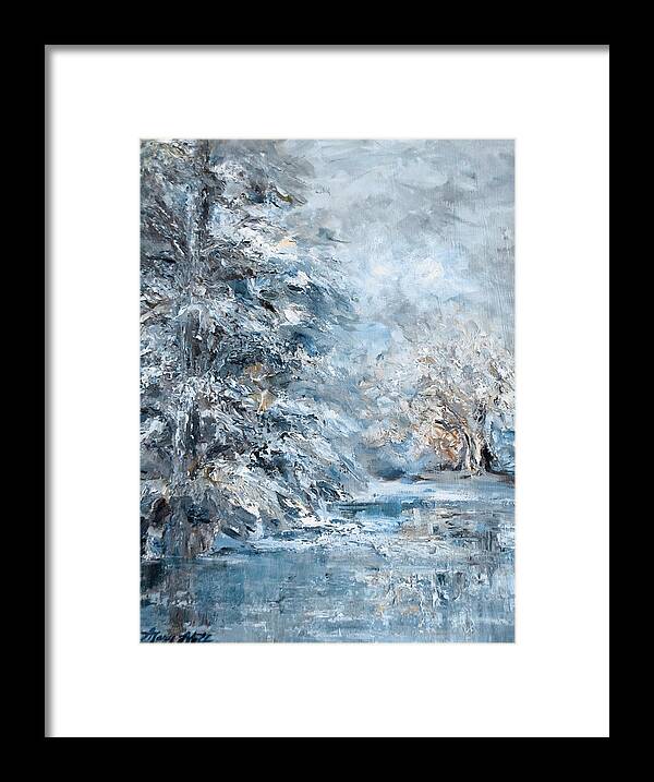Impressionist Landscape Framed Print featuring the painting In the Snowy Silence by Mary Wolf