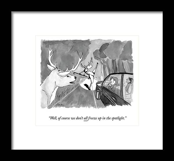well Of Course We Don't All Freeze Up In The Spotlight. Framed Print featuring the drawing In the Spotlight by Kendra Allenby