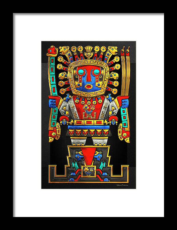 Treasures Of Pre-columbian America’ Collection By Serge Averbukh Framed Print featuring the digital art Incan Gods - The Great Creator Viracocha on Black Canvas by Serge Averbukh