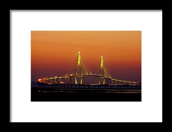 Tranquility Framed Print featuring the photograph Incheon Bridge, Korea by Ftowlsi