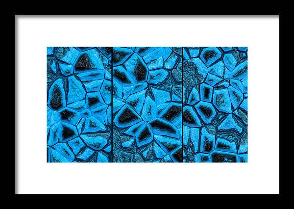 Rock Wall Framed Print featuring the digital art Incredible Blue Abstract Wall Triptych by Don Northup