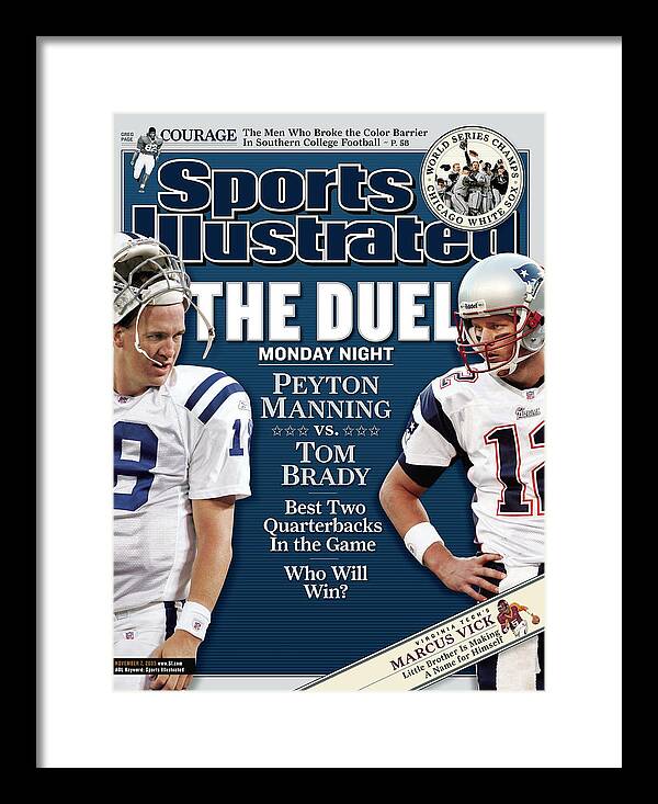 Magazine Cover Framed Print featuring the photograph Indianapolis Colts Qb Peyton Manning And New England Sports Illustrated Cover by Sports Illustrated