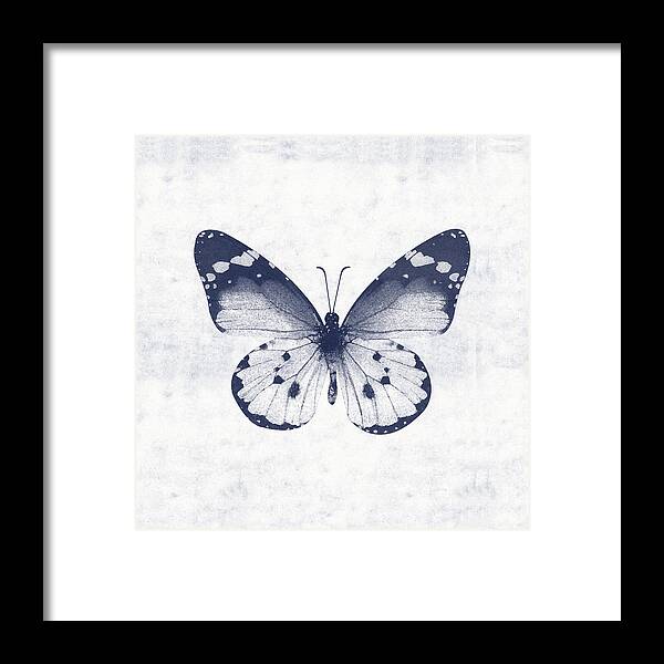 Butterfly Framed Print featuring the mixed media Indigo and White Butterfly 1- Art by Linda Woods by Linda Woods