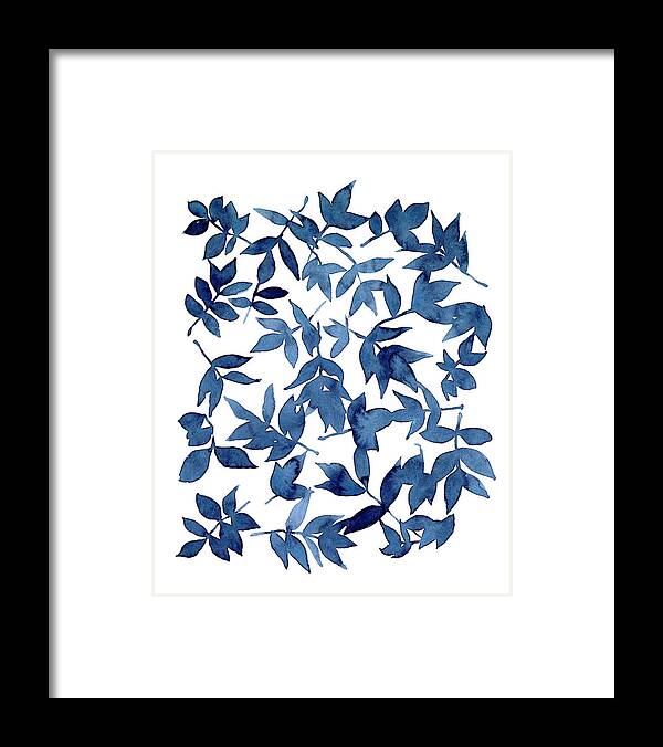 Botanical & Floral Framed Print featuring the painting Indigo Fallen Leaves I by Emma Scarvey