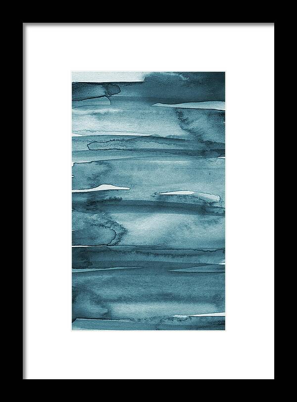 Coastal Framed Print featuring the painting Indigo Water- abstract painting by Linda Woods