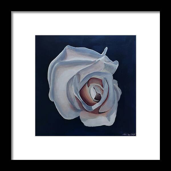 White Framed Print featuring the painting Indigo White Rose by Alexis King-Glandon