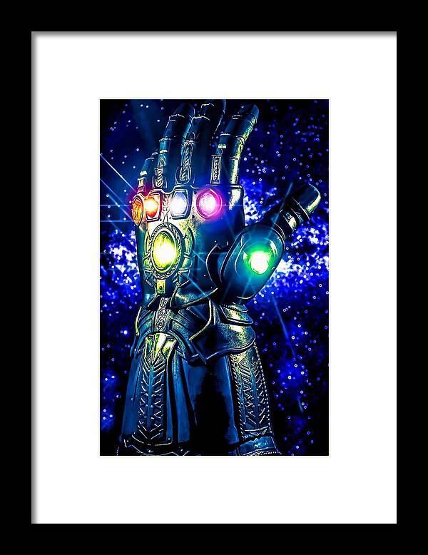 Infinity Gauntlet Framed Print featuring the digital art Infinity Gauntlet by Jeremy Guerin