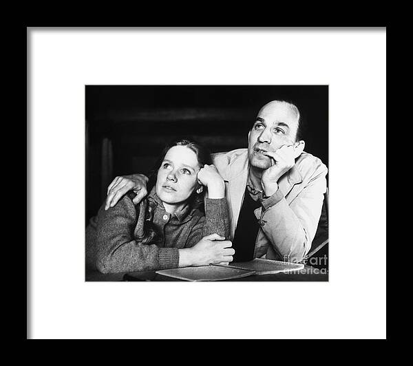 Mid Adult Women Framed Print featuring the photograph Ingmar Bergman And Liv Ullman At Table by Bettmann