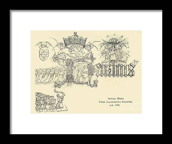 Crown Framed Print featuring the drawing Initial Word From Illuminated Charter by Print Collector