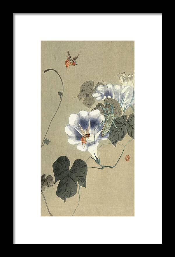 Insects In The Field Framed Print featuring the painting Insects in the field, 1930 by Ohara Koson