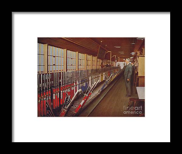Engraving Framed Print featuring the drawing Inside The Locomotive Yard Signal-box by Print Collector