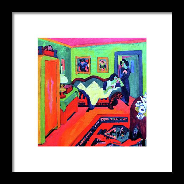 Interieur With Two Girls Framed Print featuring the painting Interieur with Two Girls - Digital Remastered Edition by Ernst Ludwig Kirchner