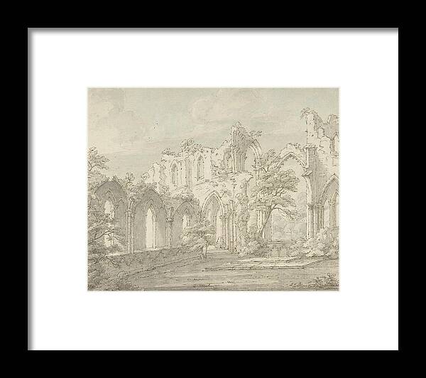 18th Century Art Framed Print featuring the drawing Interior view of Fountains Abbey, Yorkshire by Thomas Sunderland