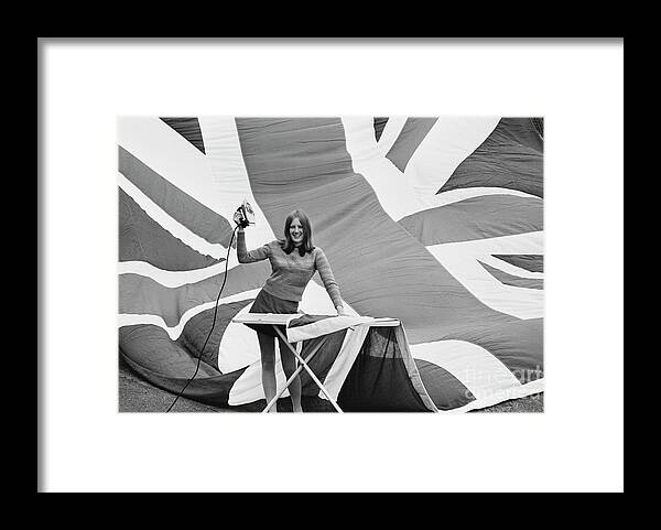 Three Quarter Length Framed Print featuring the photograph Ironing Parliaments Giant Union Jack by John Downing