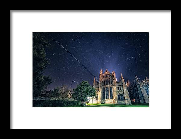 Architecture Framed Print featuring the photograph ISS over Ely Cathedral by James Billings