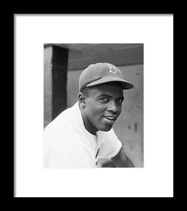 Baseball Cap Framed Print featuring the photograph Jackie Robinson Smiling by Bettmann