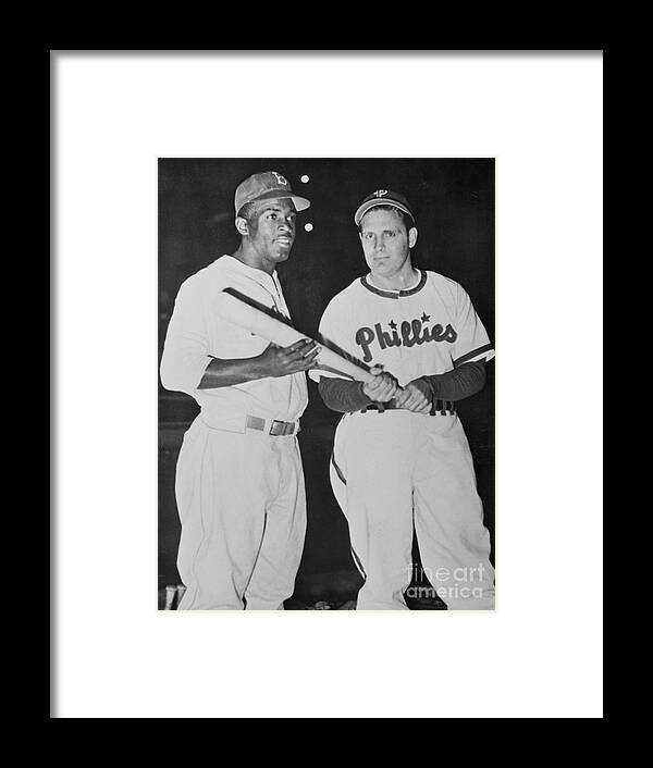 People Framed Print featuring the photograph Jackie Robinson With Ben Chapman by Bettmann