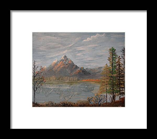 Jackson Framed Print featuring the painting Jackson Hole and Grand Teton Autumn Lake, Wyoming by Chance Kafka