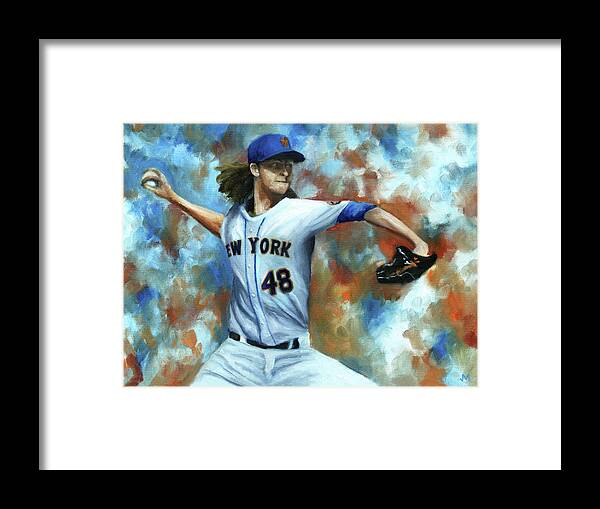 Degrom Framed Print featuring the painting Jacob deGrom by Joe Maracic