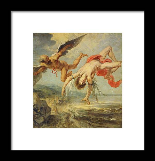 Daedalus Framed Print featuring the painting Jacob Peter Gowy / 'The Fall of Icarus', 1636-1637, Oil on canvas, 195 x 180 cm, P01540. DAEDALUS. by Jacob Peter Gowy -c 1615-c 1661-