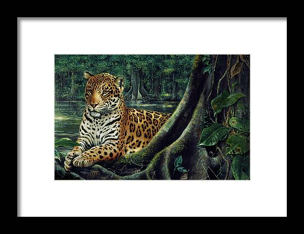 Jaguar Framed Print featuring the painting Jaguar By The River by Harro Maass