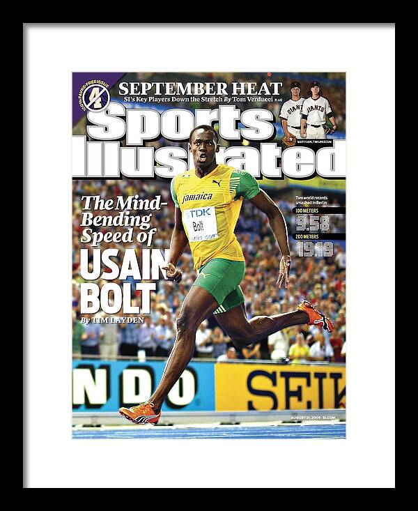 Magazine Cover Framed Print featuring the photograph Jamaica Usain Bolt, 2009 Iaaf World Championships In Sports Illustrated Cover by Sports Illustrated