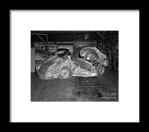 1950-1959 Framed Print featuring the photograph James Deans Wrecked Porsche by Bettmann