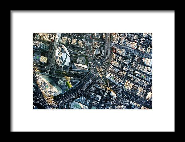 Outdoors Framed Print featuring the photograph Japan, Tokyo, Shiodome, Aerial View by Flashfilm
