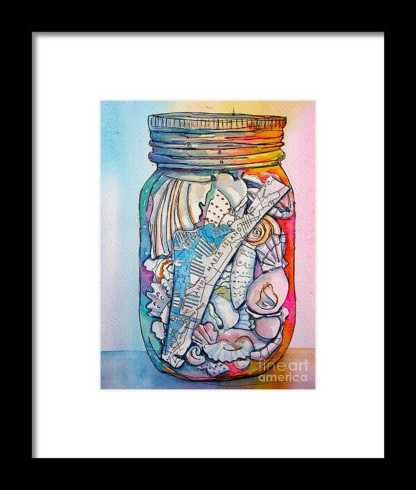 Jar Framed Print featuring the painting Jar with w/ Map AMI by Midge Pippel