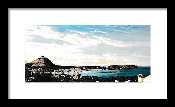 Javea Framed Print featuring the painting Javea Spain And Montgo Mountain by Mackenzie Moulton
